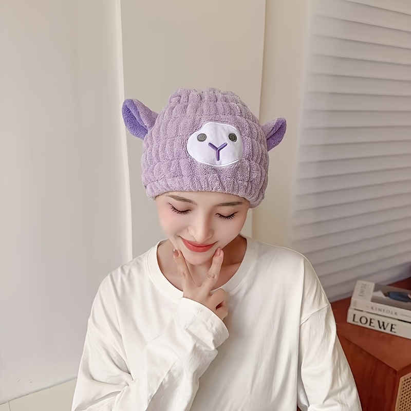 TEMU 귀여운 양 모양 여성용 헤어 타월, 코랄 플리스 강력 세탁 두꺼운 빠른 건조 헤어 타월, 가정용 헤어 타월, 세안 후 머리 감는 타월