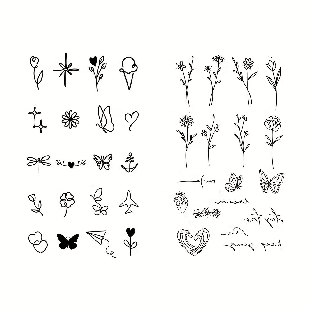 2 Waterproof Temporary Tattoos Featuring Cute Finger Symbols, Floral Leaves, Summer Freshness, Heart Waves, Handwritten Fonts, And Body Art Sleeves Suitable For Women And Men On The Neck And Wrists.