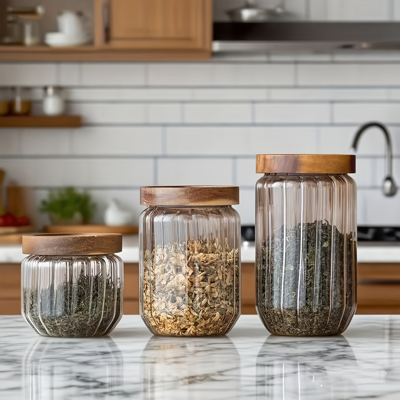 TEMU 3pcs Storage Jars With Vertical Stripes, Creative And Storage Containers. Made Of High Borosilicate Heat-resistant Glass, Waterproof And