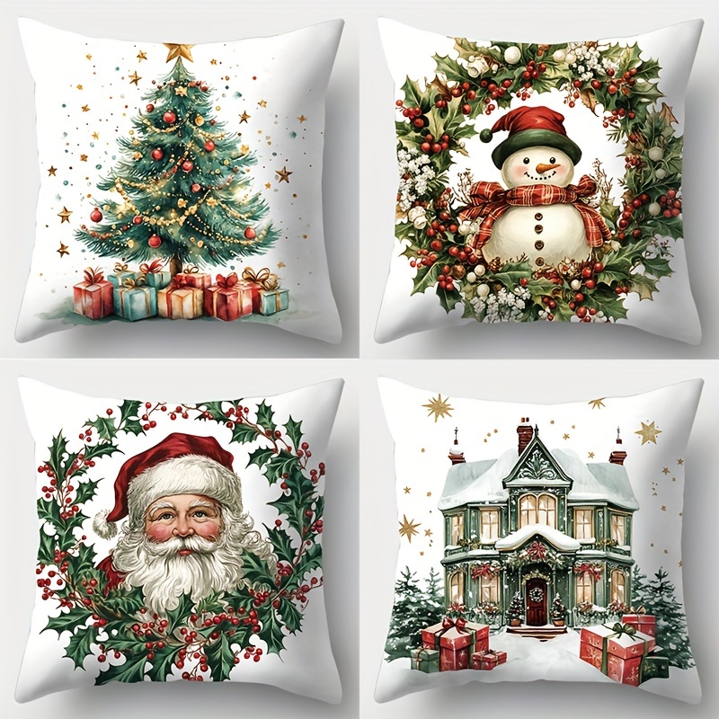 

4pcs, New Christmas Pillowcase, 17.72 * 17.72, Suitable For Sofas, , Bedrooms, Decor, No