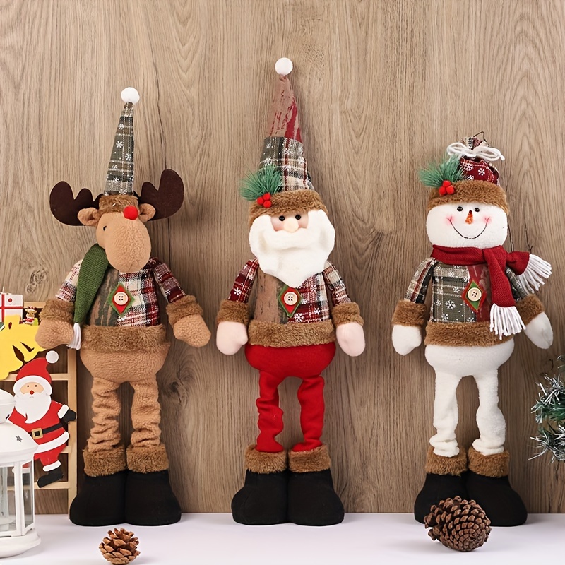 

3-piece Christmas Plush Figurine Set - Santa, Snowman & Reindeer With Adjustable Legs | Cute Holiday Decor For Home & Party