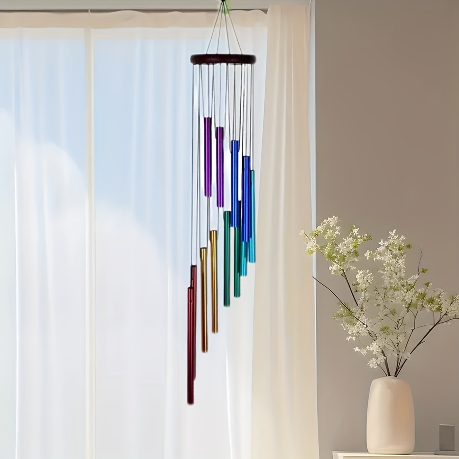 E-shop Lebendige Mehrfarbige Windspiele mit 12 bunten Aluminiumrohren und Haken, Dekorative Gedenk-Windspiel für Zuhause, Garten und Außenbereiche
