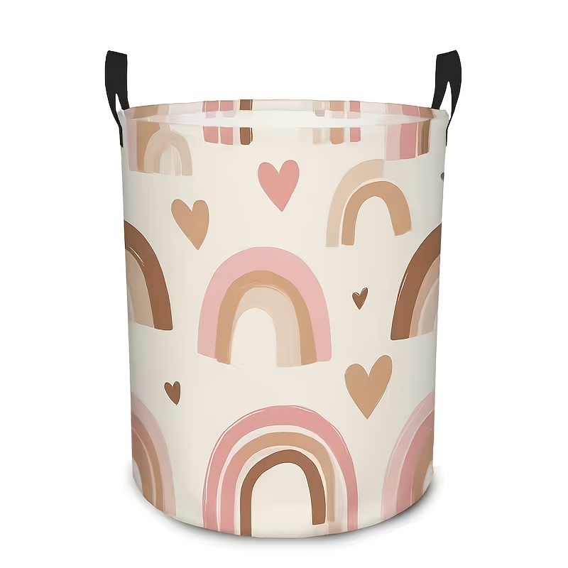 Image of -piece Collapsible Laundry Basket Featuring Heart Pattern, Is For Organizing Clothing And Items. This Container Is Ideal For Use In The Bathroom, Closet, And Bedroom, Laundry Baskets