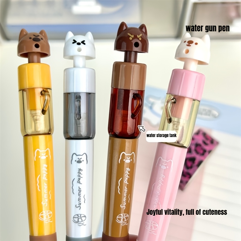 11pcs set stylish puppy shaped water gun pen creative twist out refill ballpoint pen with push button   silicone sleeve st nib       gift Product details 1