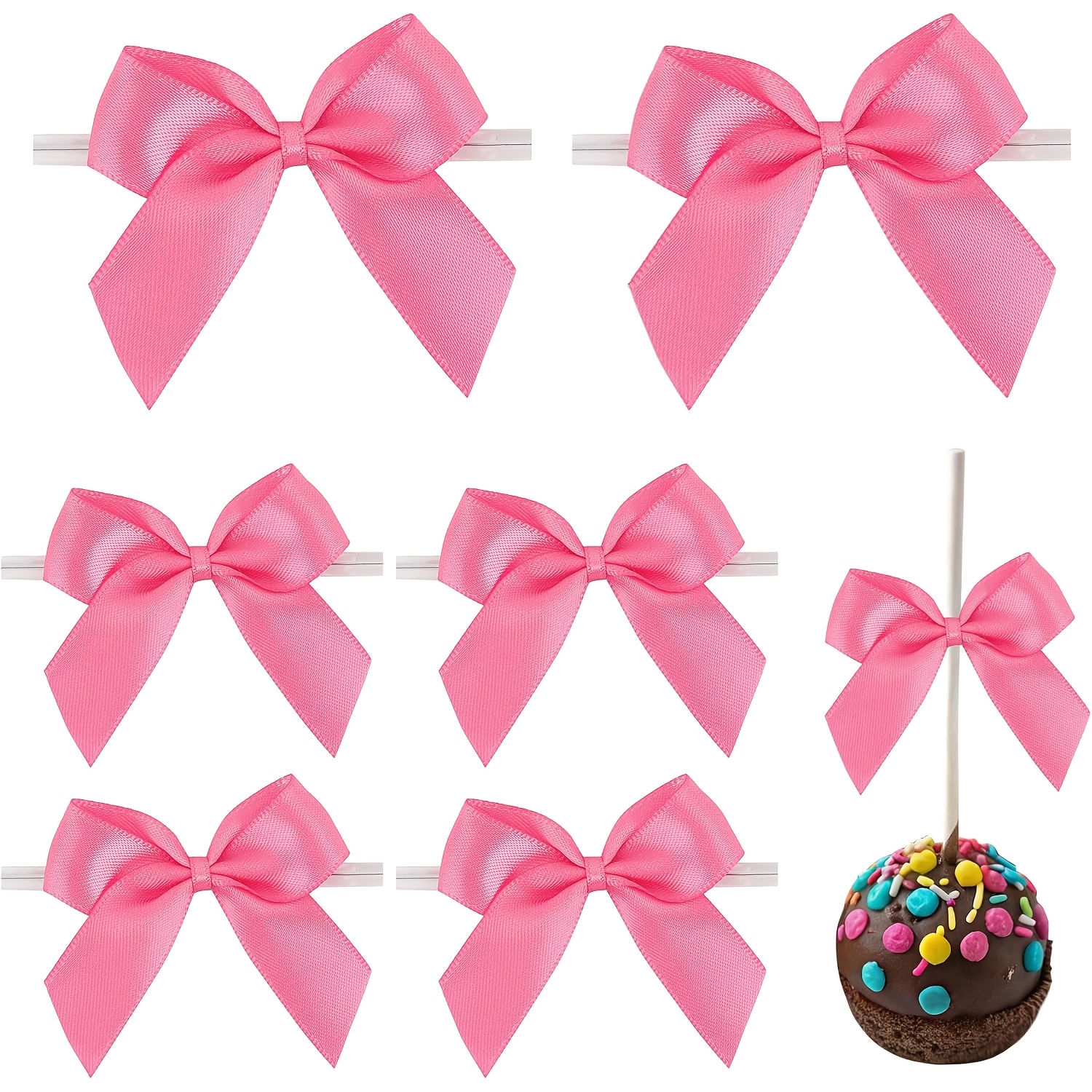 TEMU 50 Stück heiße rosa Satinband Schleifen, Satin Geschenkverpackung Schleifen, kleine gedrehte Schleifen für Bastelarbeiten, Band Schleifen für