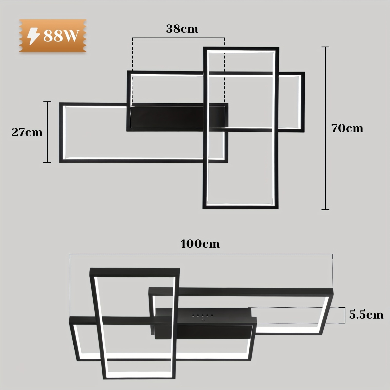 TEMU Plafonnier LED, Lampe de chambre 100 cm à intensité variable avec télécommande, 88W - Éclairage de plafond moderne pour salon - Grande lampe LED