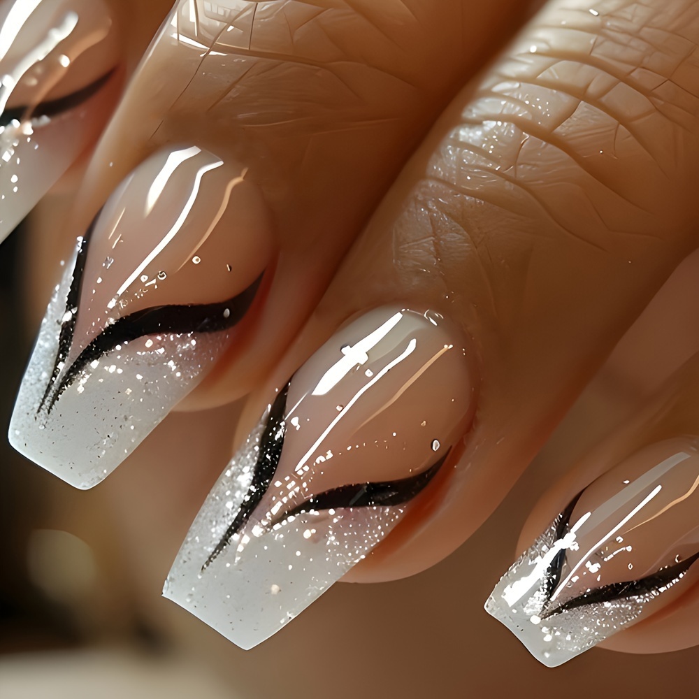 E-shop Neue Nagelverlängerungen mit Klebe-Nägeln, Kurzer Mittelfinger, Party , 24 Stück Aprikosen-Punktpolka Diamond Klassische Tragbare Nagel,