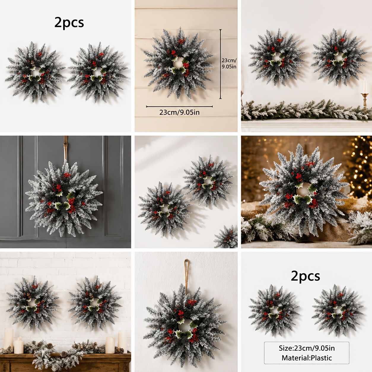 Image of 2pcs Christmas Artificial Decorative Wreath - , Pine Needles, Solid Tabletop Candle Holder Aromatherapy Wreath, Perfect For Pillar Arrangements, Parties, And Holidays
