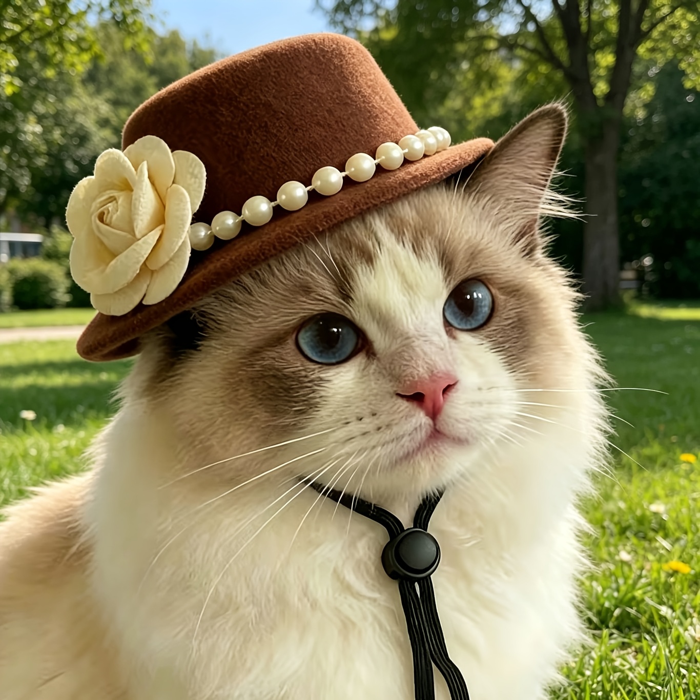 TEMU 1 pièce Haut-de- élégant en feutre pour chats ou chiots, costume de fête pour animal de compagnie avec décoration de perles et de fleurs, sangle