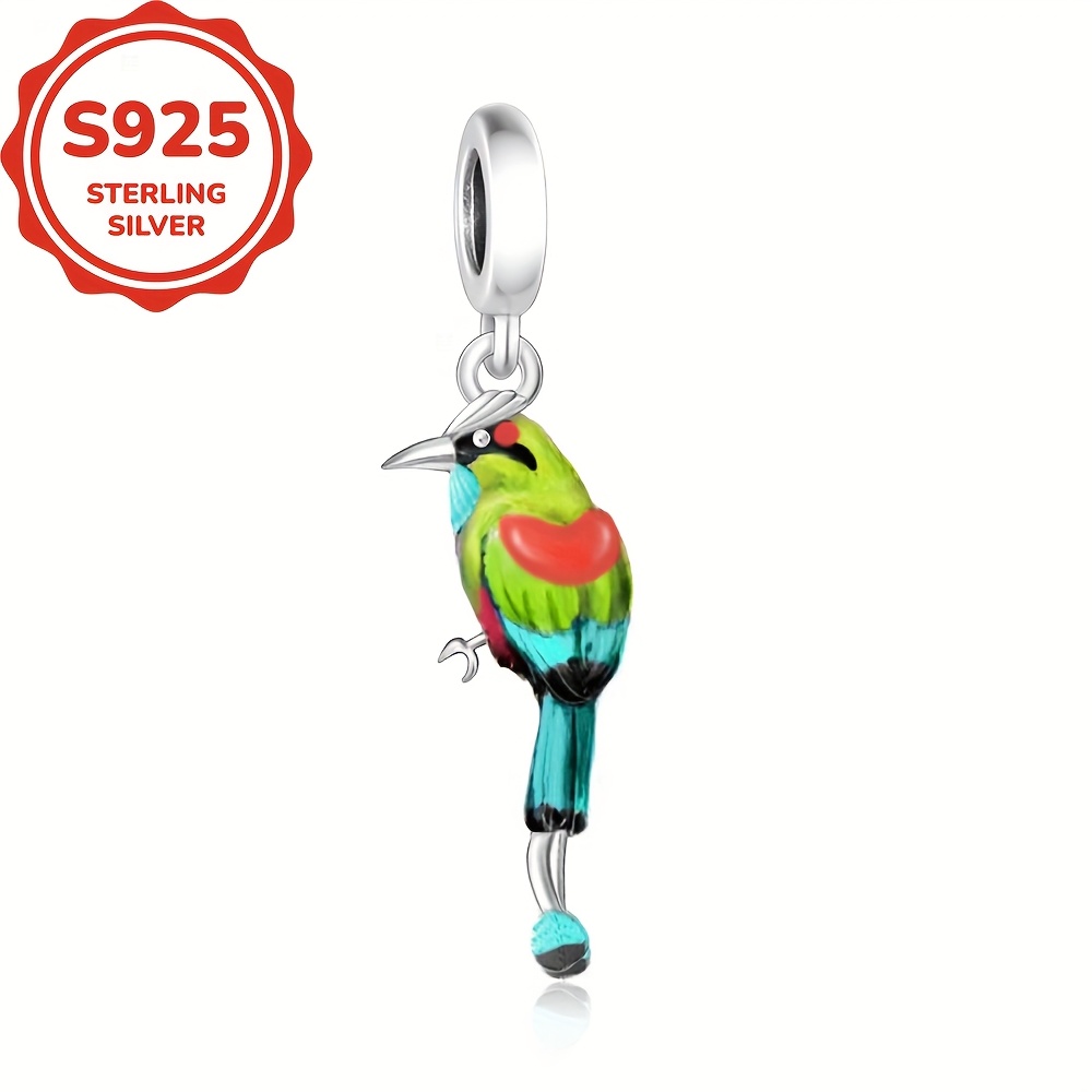 925 Sterling Silver Colorful Bird Shaped Charm, Gift