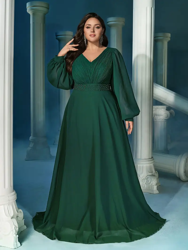 Plus Size, Plus Size Sparkly * Lantern Sleeve V Neck Prom Evening Dresses Mesh Evening Prom Wedding Guest Gown, for Graduation, Dinner Plus Size, Plus Size Sparkly * Lantern Sleeve V Neck Prom Evening Dresses Mesh Evening Prom Wedding Guest Gown, for Graduation, Dinner
