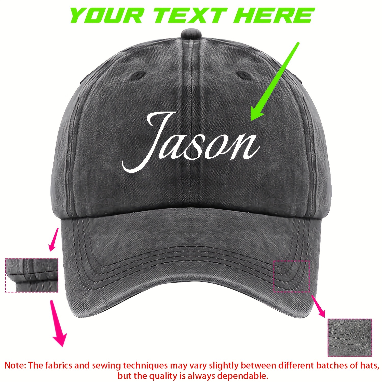 Image of Custom" A High-quality Washed Vintage Baseball Cap With Personalized Customizable Text, Suitable For Men And Women, Versatile For Occasions Such , Gatherings, Class Reunions, And Team-building Parties