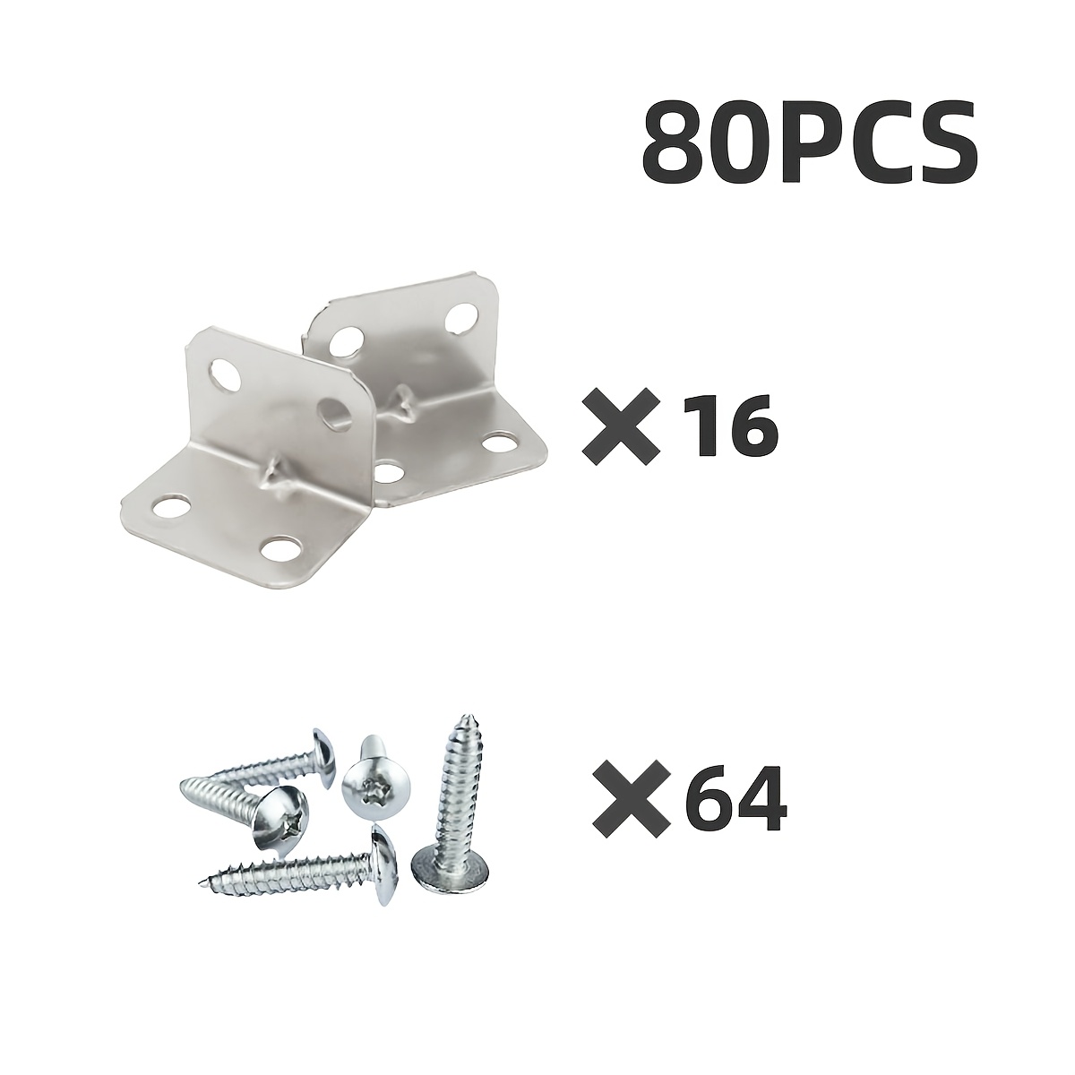 Image of 16pcs Corner Brackets And 64pcs Screws, L-shaped Corner Braces, 90 Degree Metal Brackets For Wooden Shelves, Tables, Chairs, And Cabinets Hardware Additions