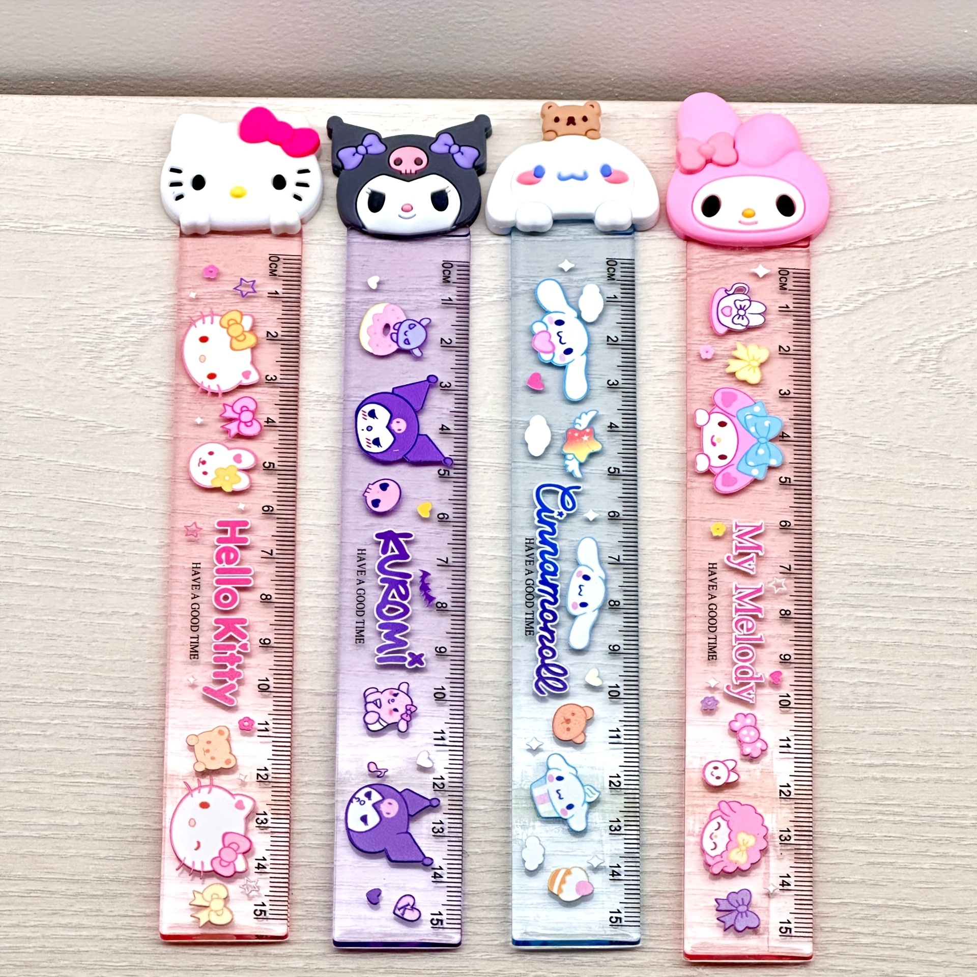 TEMU Set Of 4 Character Rulers: .91-inch Plastic Rulers Showcasing Hello Kitty, For Kuromi, - Ideal For School And Office Use