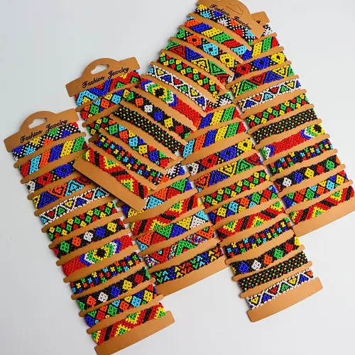 12pcs bohemian colorful wide bead bracelets hand woven elastic geometric mens bracelets daily jewelry party wear christmas birthday gift valentines day gift
