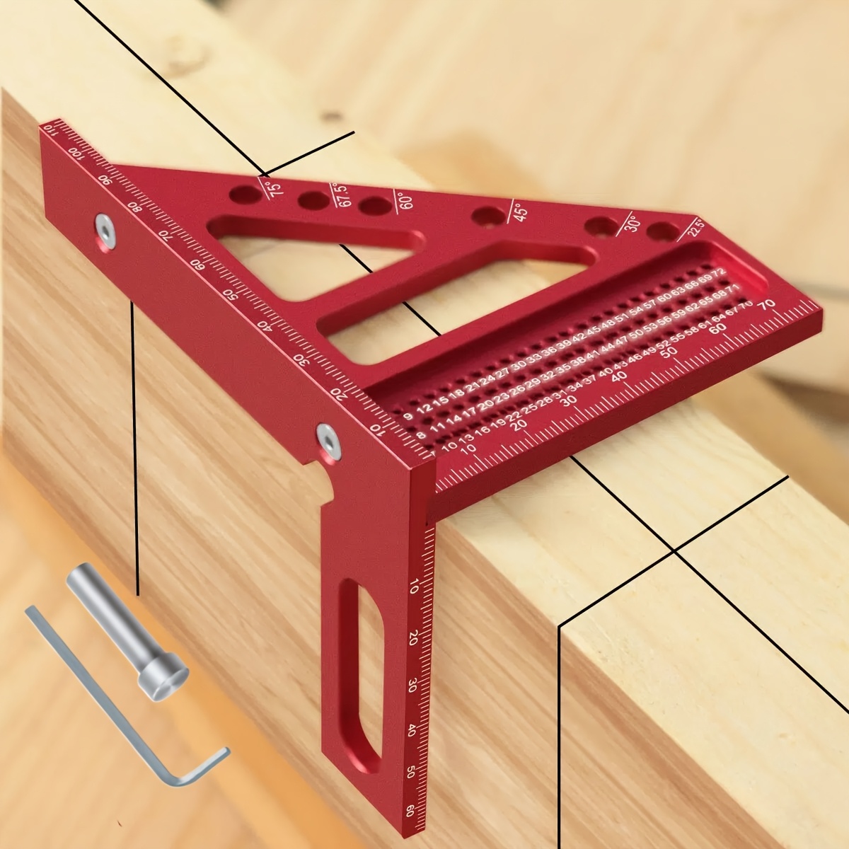 Lengthened 3d Multi-angle With Fast Positioning Dowel Pin & Scribing Holes - Metric Protractor For Carpentry Engineering Diy Measuring