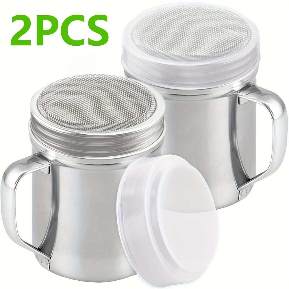 TEMU 2pcs Ly Medium Size Powder Dispenser With Handle, Stainless Steel Powder Shaker, Baking, Baking Soda, , Coffee - Easy To Clean, Durable ,