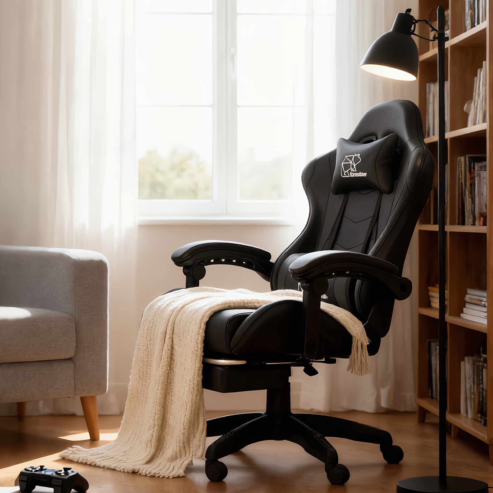1pc Heavy-Duty Manual Recline E-Sports Chair Suitable for Adults & - Adjustable Footrest/Lumbar Support Gaming Desk Chair with Fixed Armrests, High-Padding Ergonomic Seat for Home Office Computer Chair, Modern for Home and Office Use