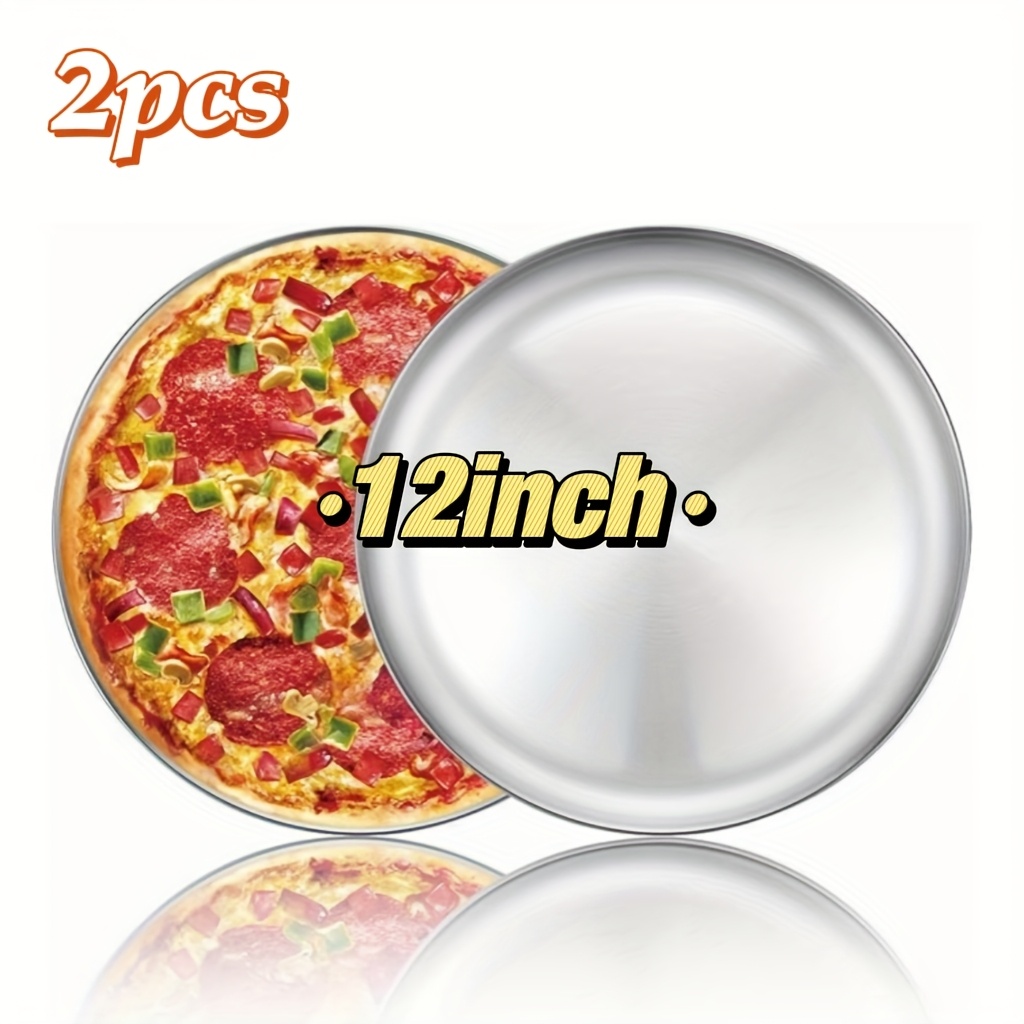 Image of 2pcs/3pcs, 12-inch Extra Large Stainless Steel Pizza Pan, Round Baking Tray, Pizza Plate, Suitable For Oven Kitchen Baking Safe And Strong Reusable Put In Oven And Dishwasher