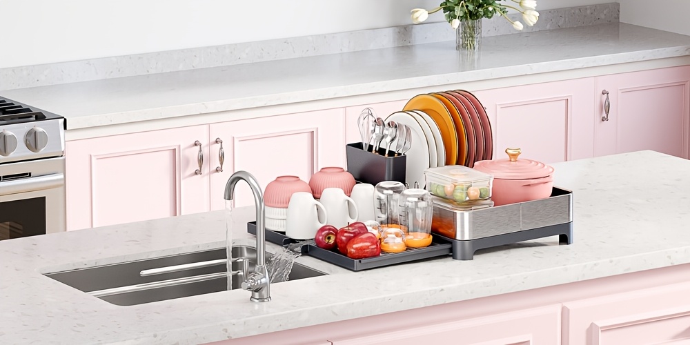 a versatile dish drying rack made of 304 stainless steel featuring a cup holder and cutlery holder Product details 5