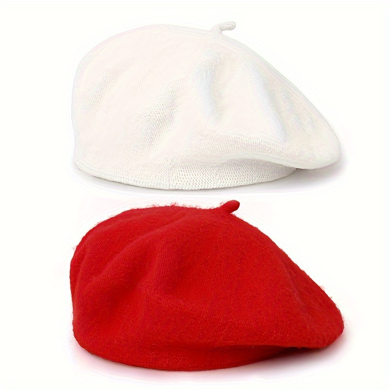 E-shop Damen-Baskenmützen-Set, 2-teilig, einfarbig, Herbst/Winter-Stil, schlicht , randlos, in mehreren Farben erhältlich, für den täglichen Gebrauch