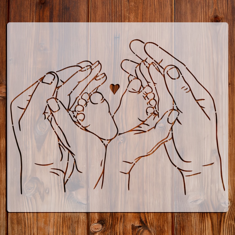 Image of 1pc Home, Hand And Foot Template, 14x12 Inches Large Size Reusable Home Decor Painting Stencil, Suitable For Fabric, Wall, Picture Frame, Painting, Stationery, Crafts