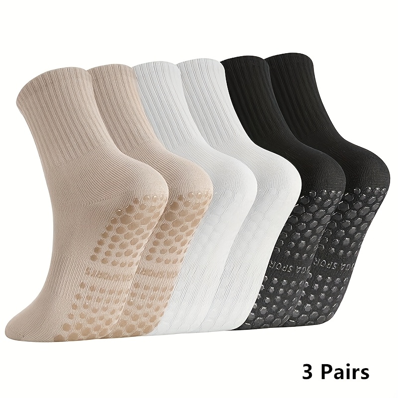 Image of 3 Pairs Yoga Grip Socks Women, Womens Long Pilates Socks, Non Slip Pilates Sock For Yoga, Barre, Dance, Ballet, Fitness