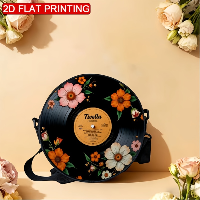 Image of Women's Shoulder Bag Retro Floral Vinyl 2d Printing, Adjustable Shoulder Strap, Zipper Closure, Backpack Style | Casual And Fashionable Crossbody Bag | Fun Additions With Durable Lining