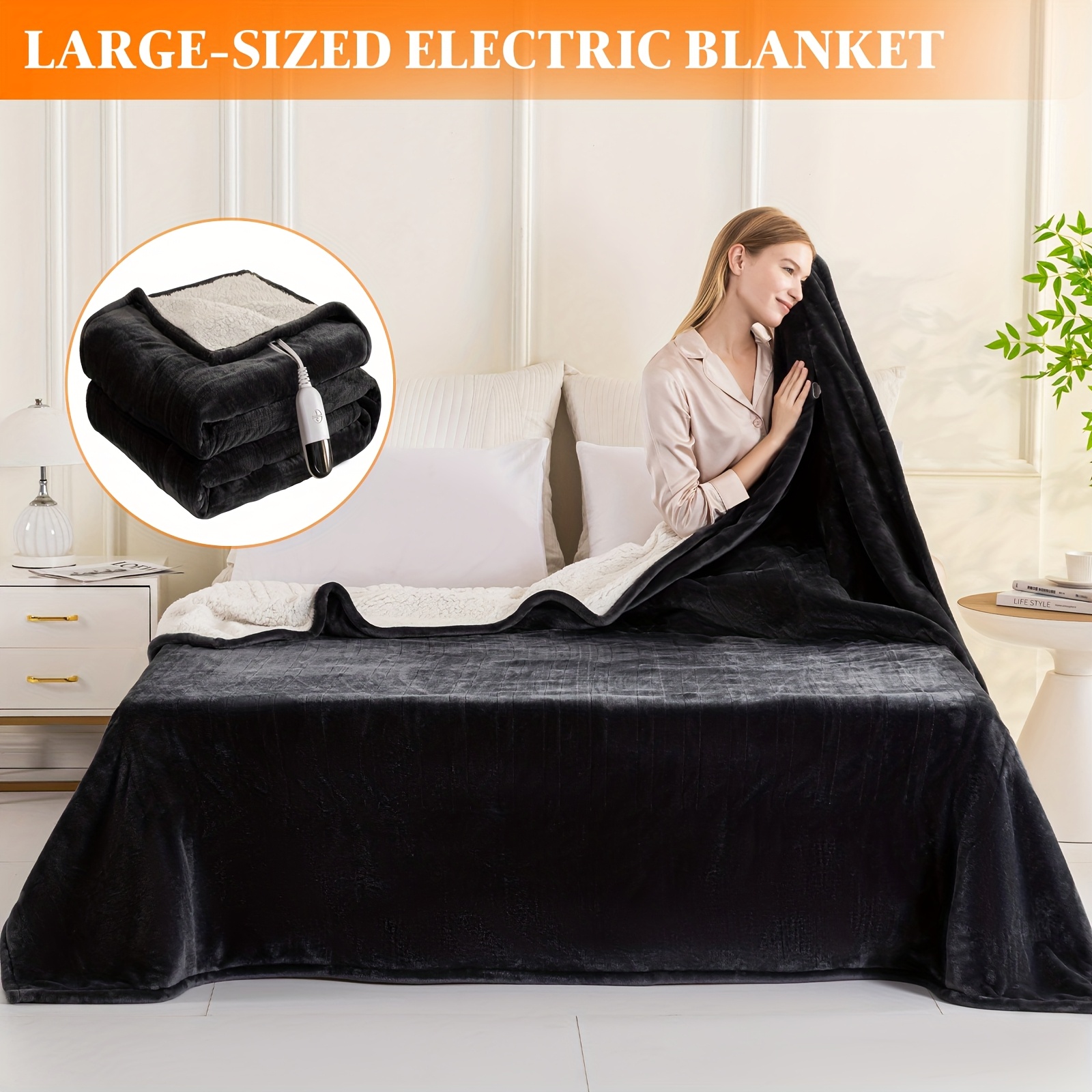 

90" X 84" Large Size Luxury Electric Blanket With , 10 Heat Settings, 9-hour Auto Off, Soft Flannel And Sherpa Material, Electric Blanket For Home, Office, Best Holiday Gift For , Machine Washable