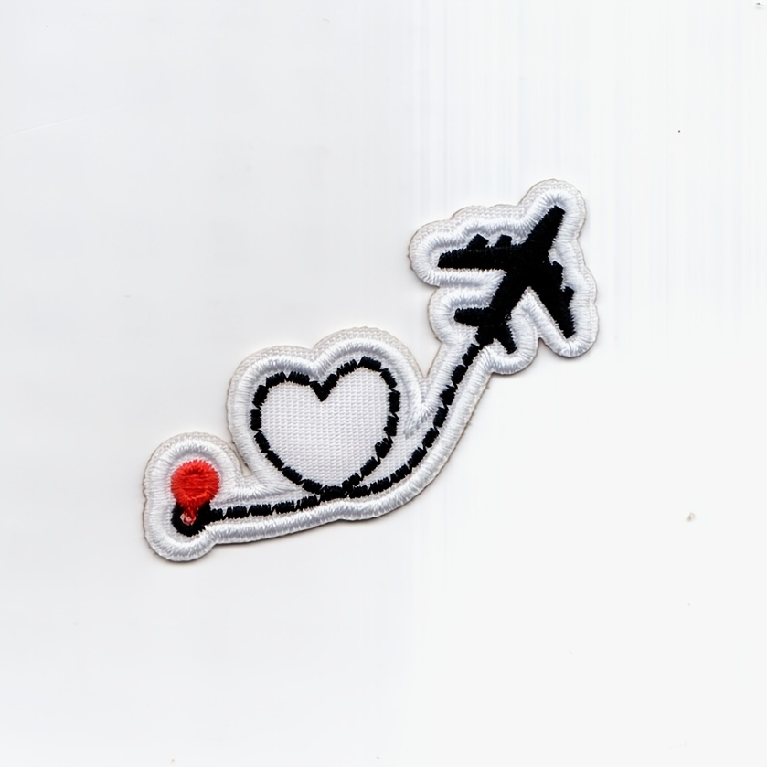 TEMU Patch thermocollant brodé à motif de cœur et d'avion, patch brodé de dessin , thermocollé ou cousu, convient pour le bricolage sur vêtements,