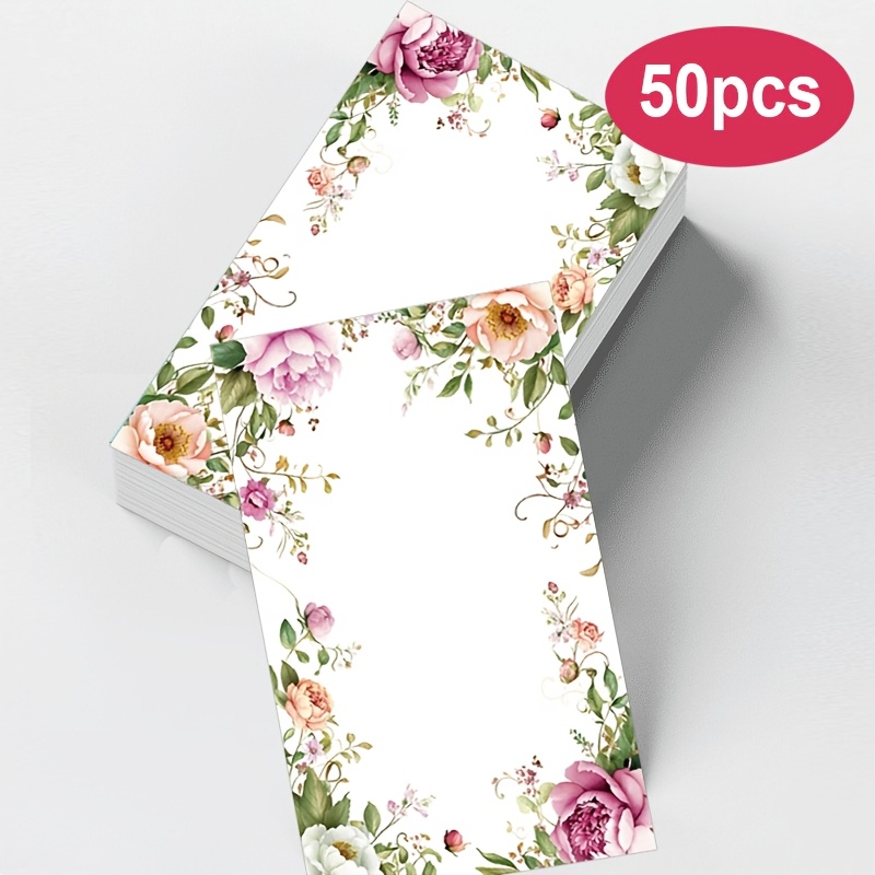 TEMU 50pcs -style Floral Border Thank You Cards, Fresh Watercolor Style Message Cards, White Peony And Rose Floral Border, With Built-in Blank Space,