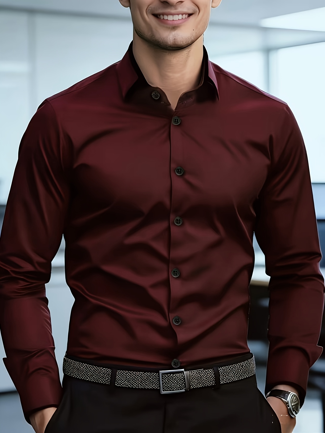 Camisa de Manga Larga para Hombre, Estilo Casual Minimalista y Sólido