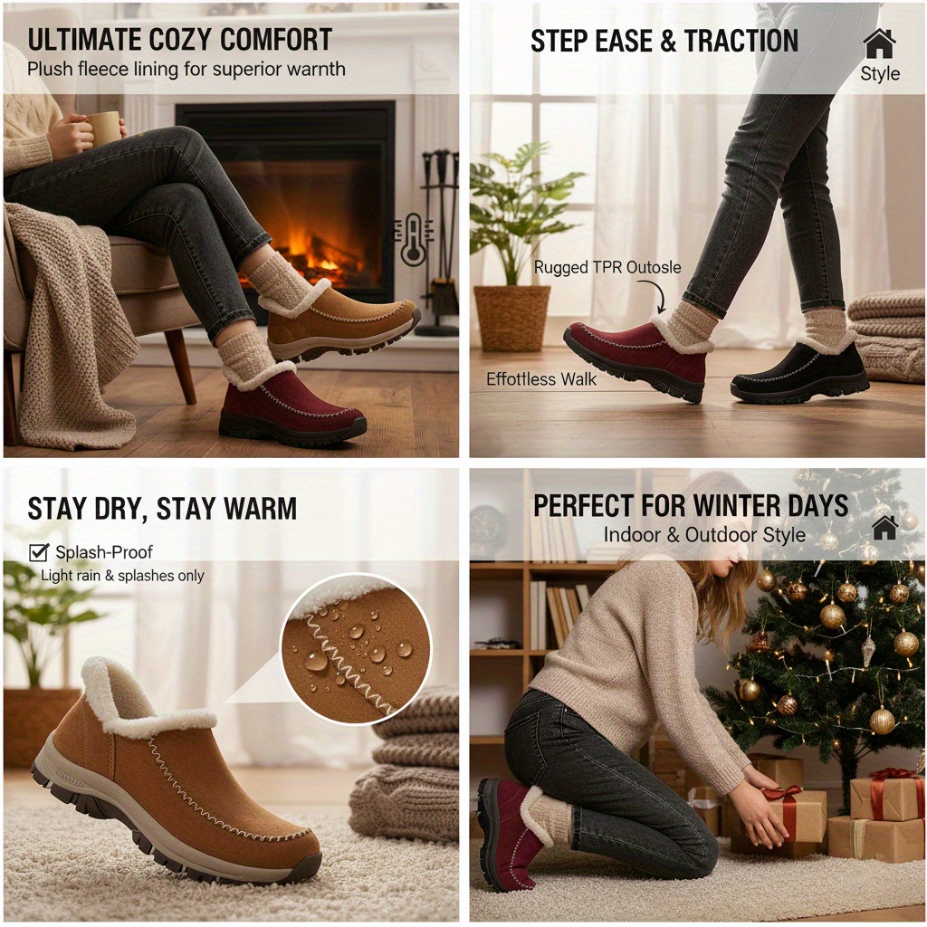 warm lined snow boots for women winter slippers with anti slip rubber sole cozy indoor outdoor house shoes comfortable slip on mules for cold weather thermal plush lining home loafers christmas gift cold weather footwear   slippers Product details 3