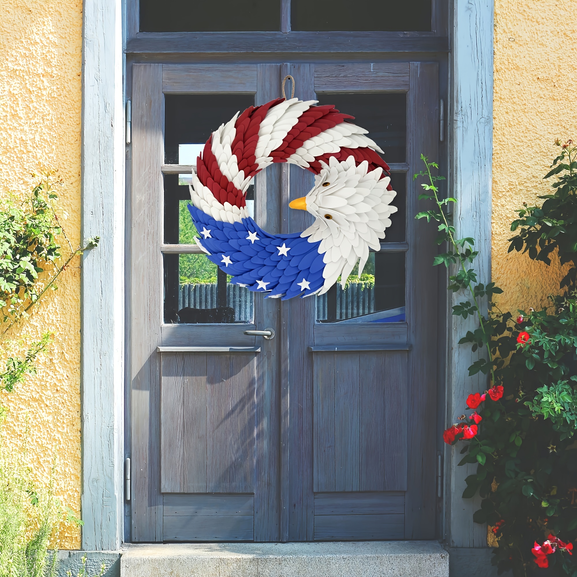 1pc independence day patriotic eagle wreath decoration 4th of july wreaths for front door handcrafted day wreaths festival celebration usa flag printed wreath details 5