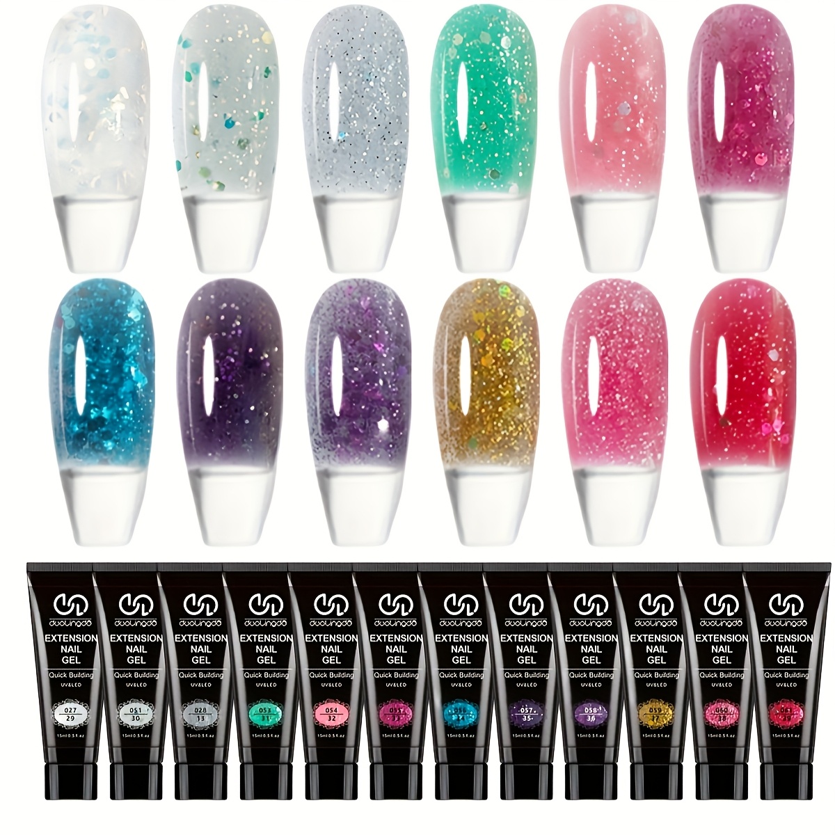 TEMU Poly Extension Gel Kit 12 Colors Collection Poly Nail Set Colors Nude Glitter Builder Nail Gel French Manicure Diy Gifts For Women.