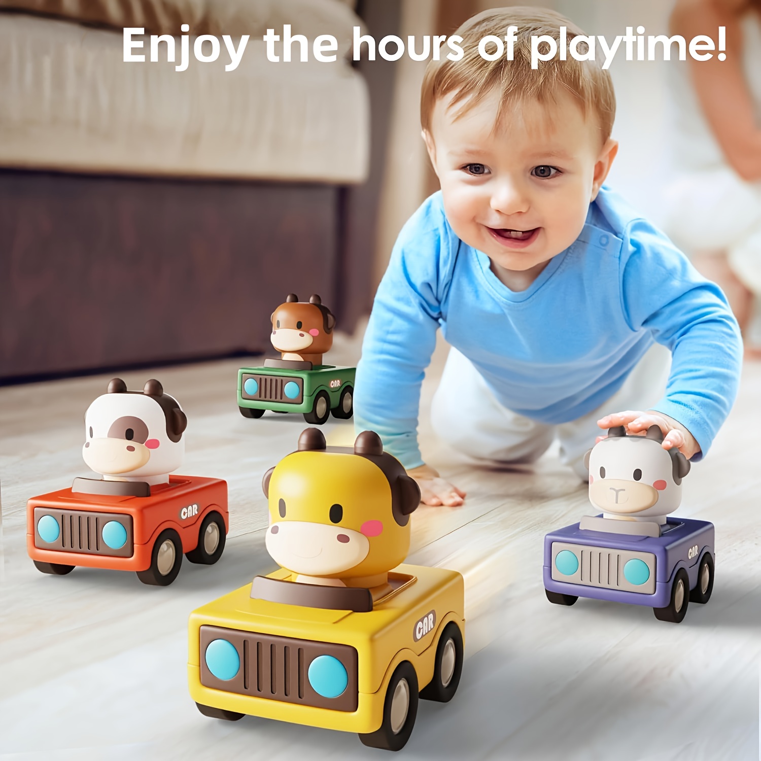 

Press And Toys For Toddlers 1-3, Baby Animal Racing Cars, Infant Play Vehicle Set, Baby Friction Car Toys For 6-9-12-18 Months, 1st Birthday Gifts For 1-2 Years Old Boys