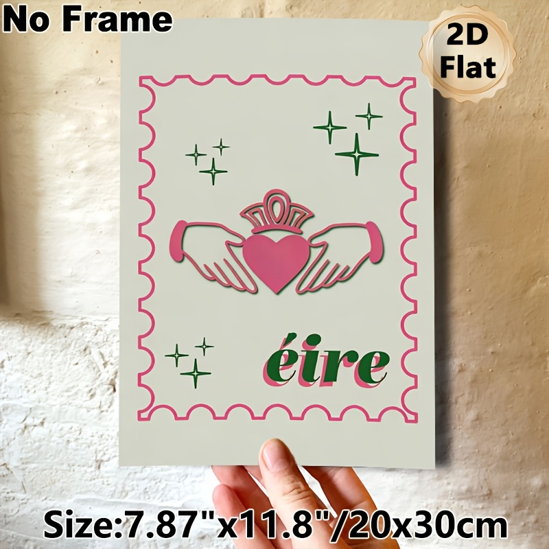 TEMU 2d Flat, 2d Flat Posters And Prints, 1pc Canvas Painting Wall Art Unframed, Irish Themed Painting Poster, Minimalist Pink Stamp-poster Heart