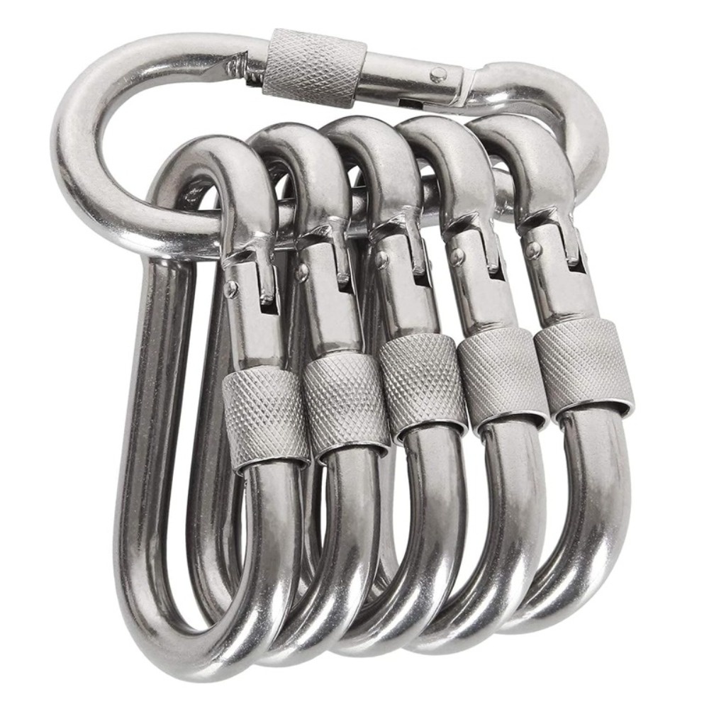 Temu – TEMU 6pcs M5 Stainless Steel Locking Spring Hook, Heavy Duty D- , For Hammock Camping, Hiking, Dog Leashes & Keychains, Great For