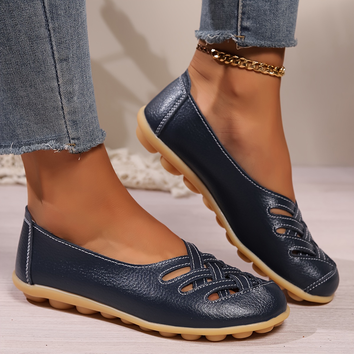 women s cross strap solid color flat loafers soft sole slip details 0