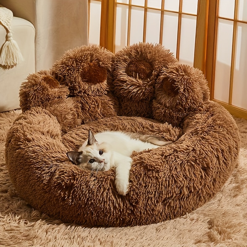 deluxe   plush pet bed ultra soft   fur round lounger for dogs cats warm and calming donut nest with anti slip bottom thick pp filling machine washable   small medium large breeds all year round Product details 1