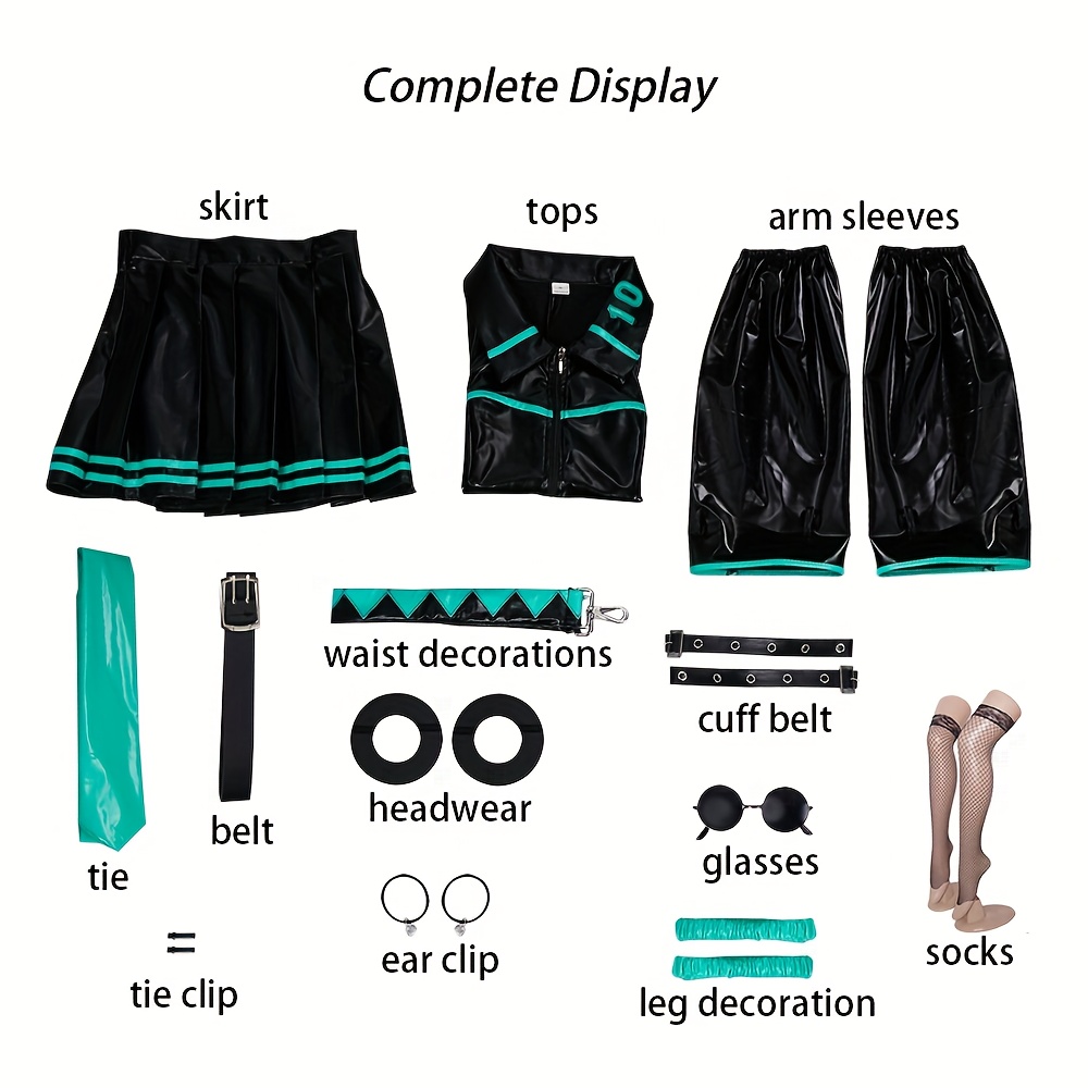 Miku Cosplay blue and black patent fabric 13 piece suit to future uniform suit virtual singer girl party diffuse display anime character Halloween play costume