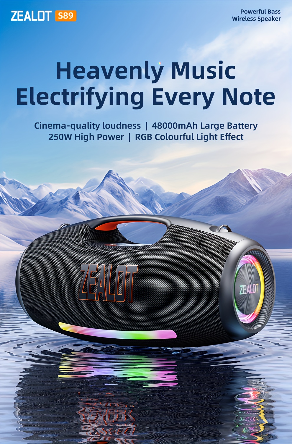  s89 250w wireless speaker outdoor portable 3d surround sound rgb color lights eq mode up to of time supports mobile phones tablets computers and tvs sd aux usb series dual pairing function suitable for Product details 0