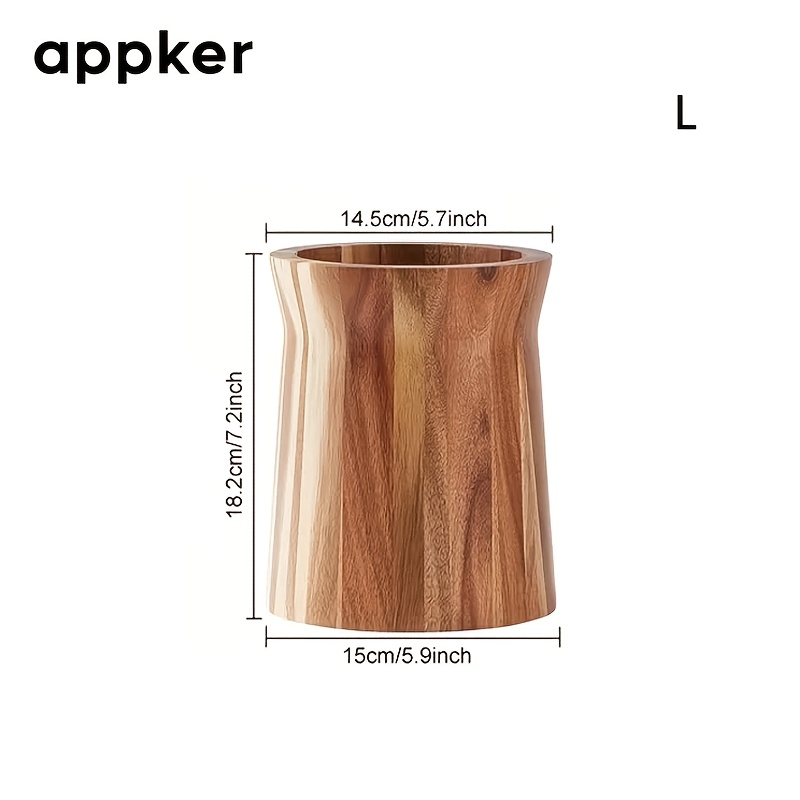 TEMU 1pc 360Â° Rotating Wooden Utensil Holder - Farmhouse Wood Grain Spinner Organizer With 360Â° Rotation, Solid Wood Countertop Storage For Spatulas