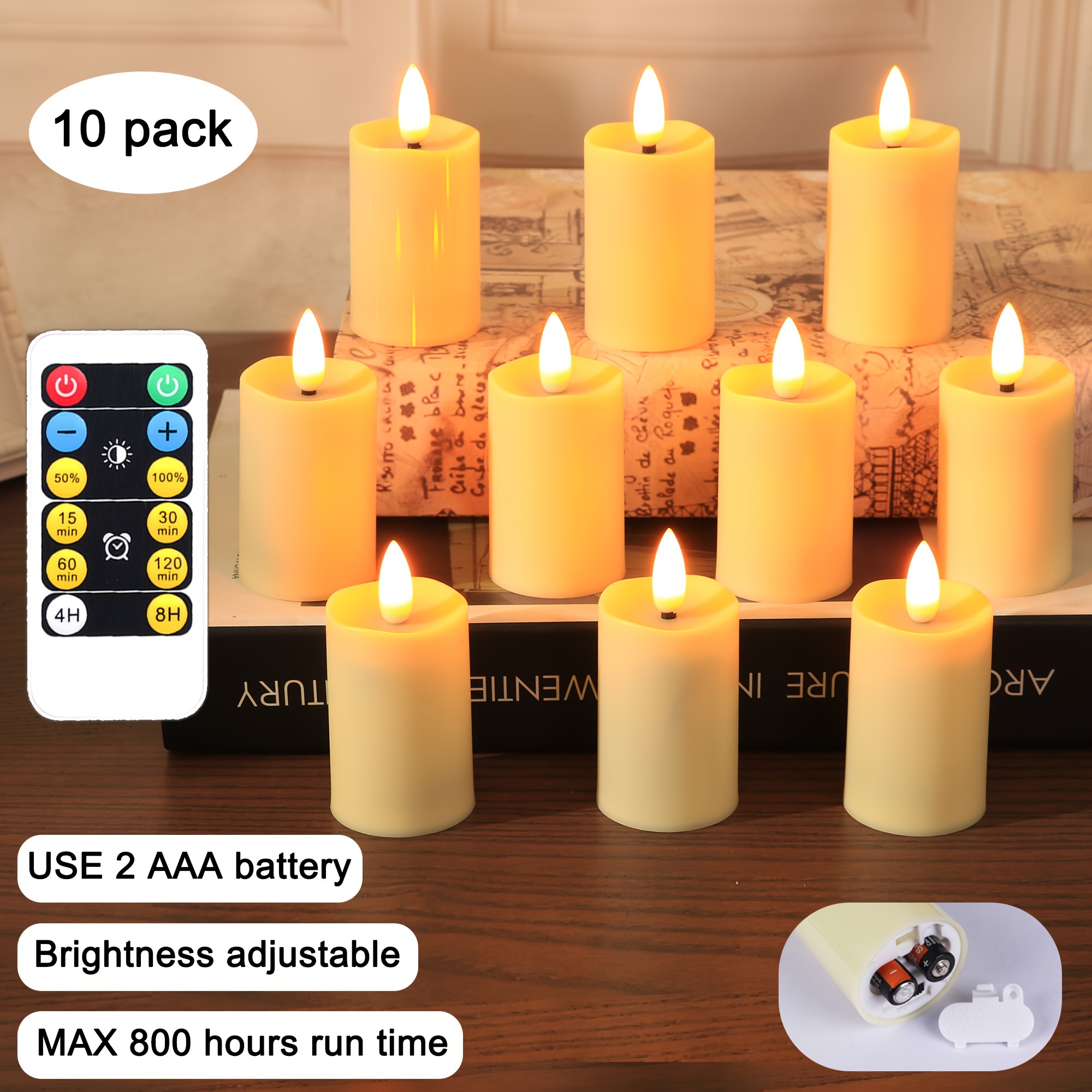 10- 800hrs By 2 Aaa Battery Operated Votive Candles Flameless Tea Light Candles With Remote Control (battery Not Included)