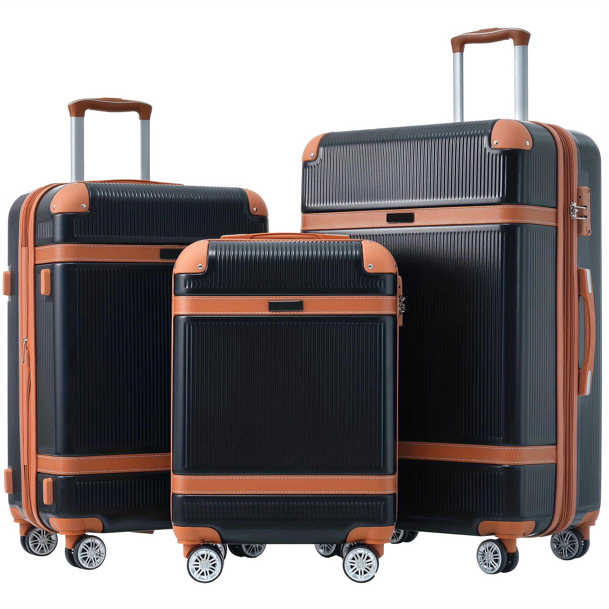 

3 Piece Expandable Suitcase Hardshell Luggage Sets Double Spinner 8 Wheels With Tsa Lock 20''24''28''