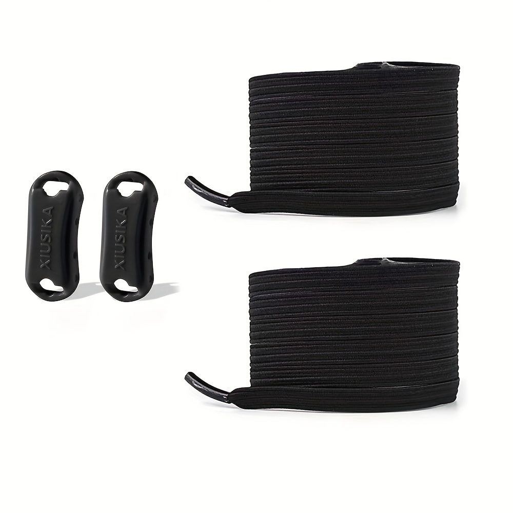 TEMU 1 Pair Of No-tie Shoelace Sets, 2 Elastic Bands And 2 Shoelace Buckles, Elastic Shoelaces In Solid Color Stripes, Suitable For Sneakers And