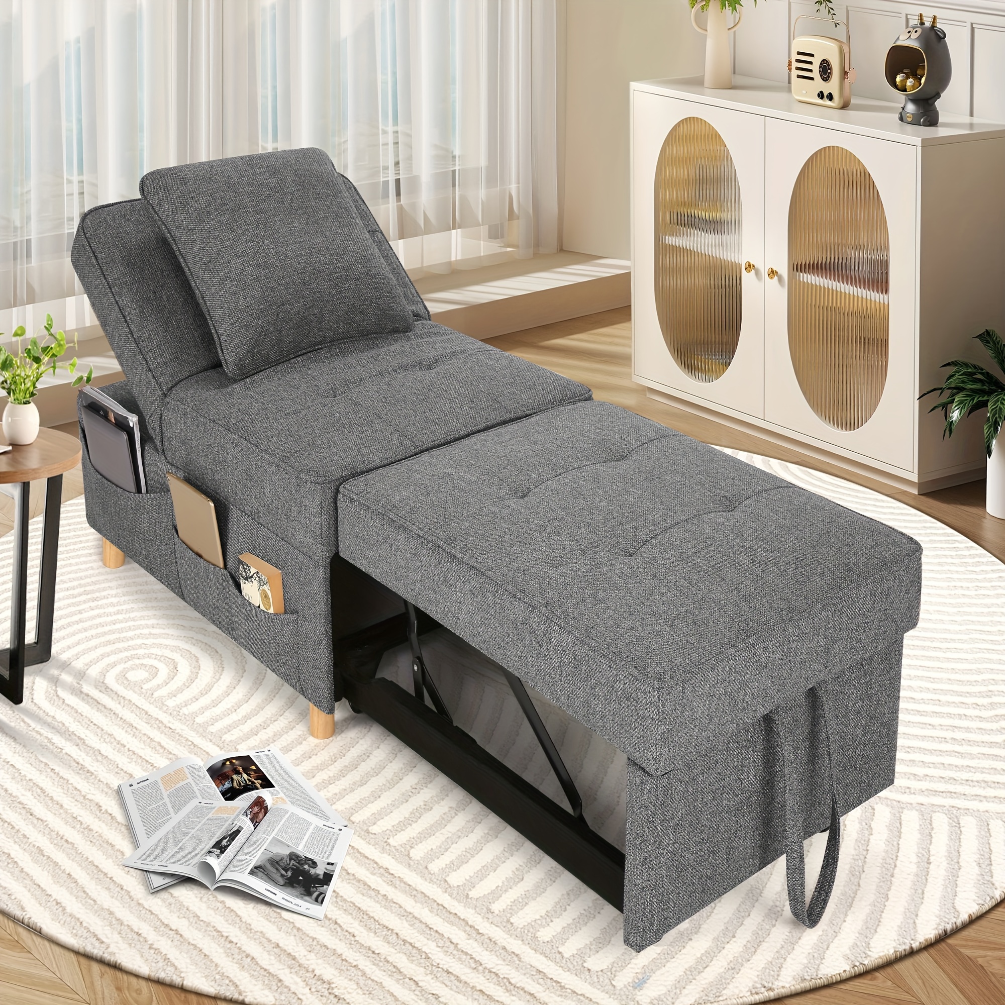 

Convertible Sofa Bed, 4-in-1 Sleeper Sofa Chair Bed With 6 Adjustable Backrest And Pillow, 3-seat Folding Ottoman Couch Bed Linen For Bedroom Small Room Office Christmas Gift