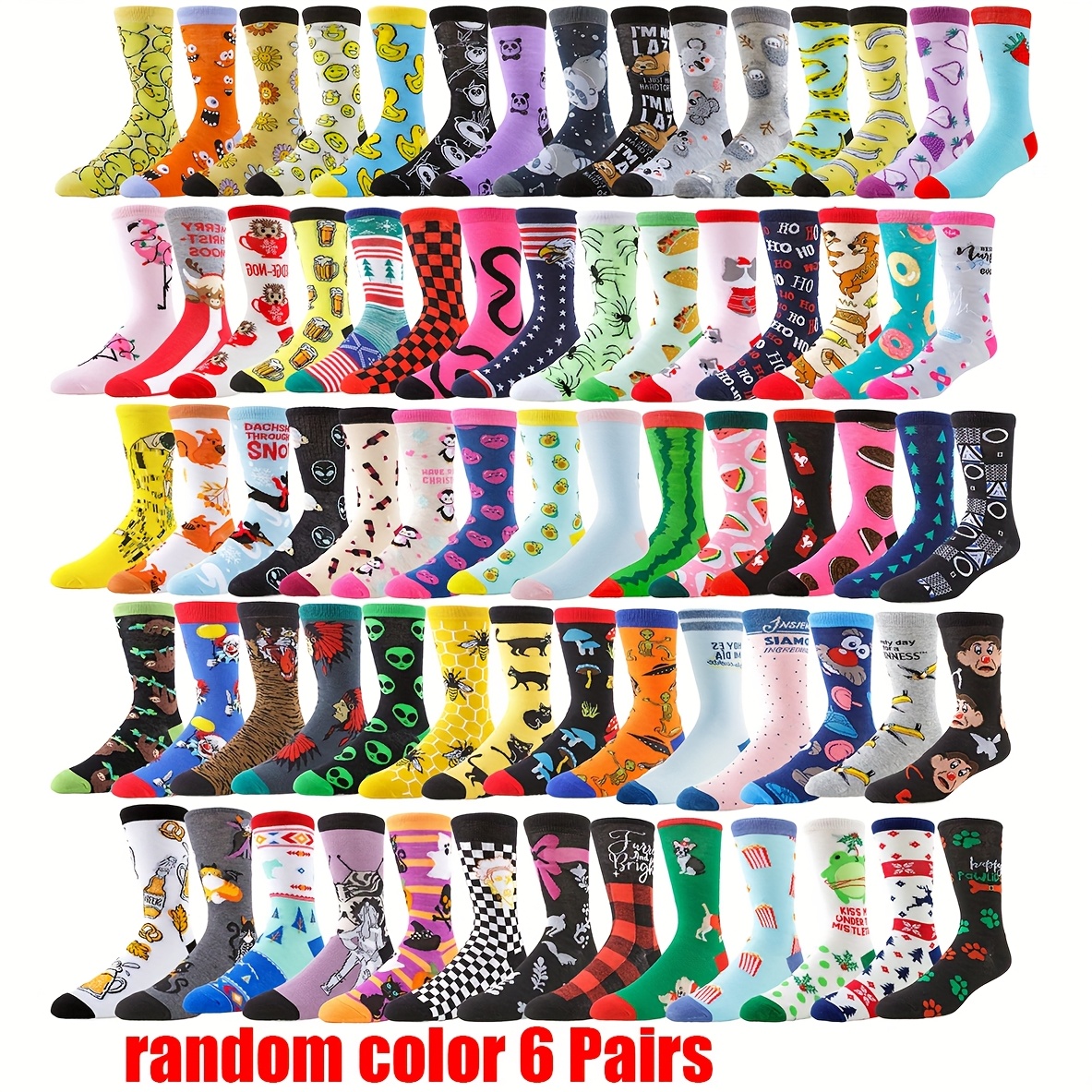 Image of 6/12/24pairs Random Socks For Funny Design Hip Hop Novelty Socks Fruit Animal Colorful Fashion Socks Fox Panda Banana Watermelon Avocado Christmas Halloween Socks, For Teenager