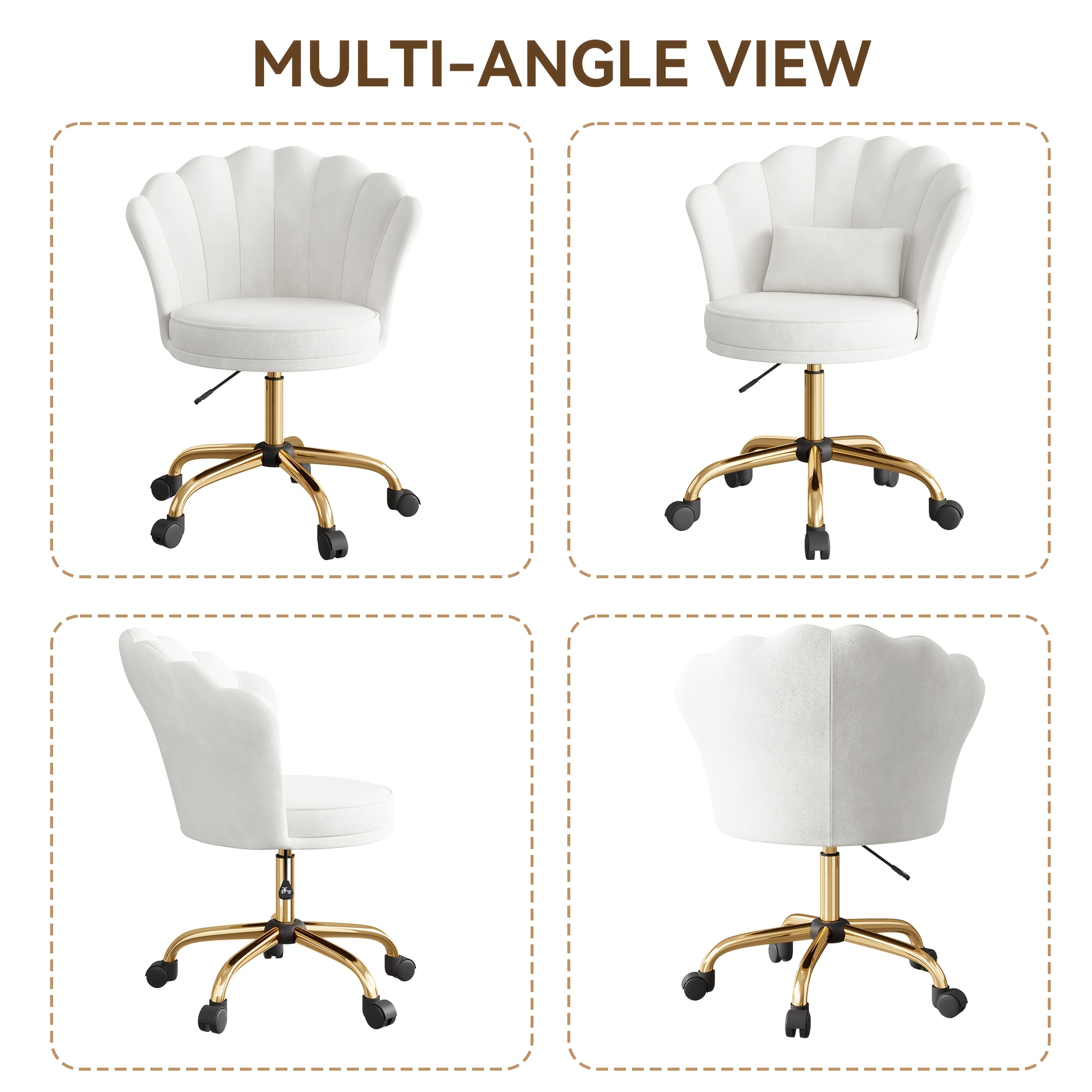 Girls' & Women' Luxury Velvet Tufted Vanity Chair with Wheels - Height Adjustable Upholstered Desk Chair Suitable for Bedroom, Living Room, Dressing Table, Soft Cushioning, No Assembly Required, Contemporary Petal for Home Office