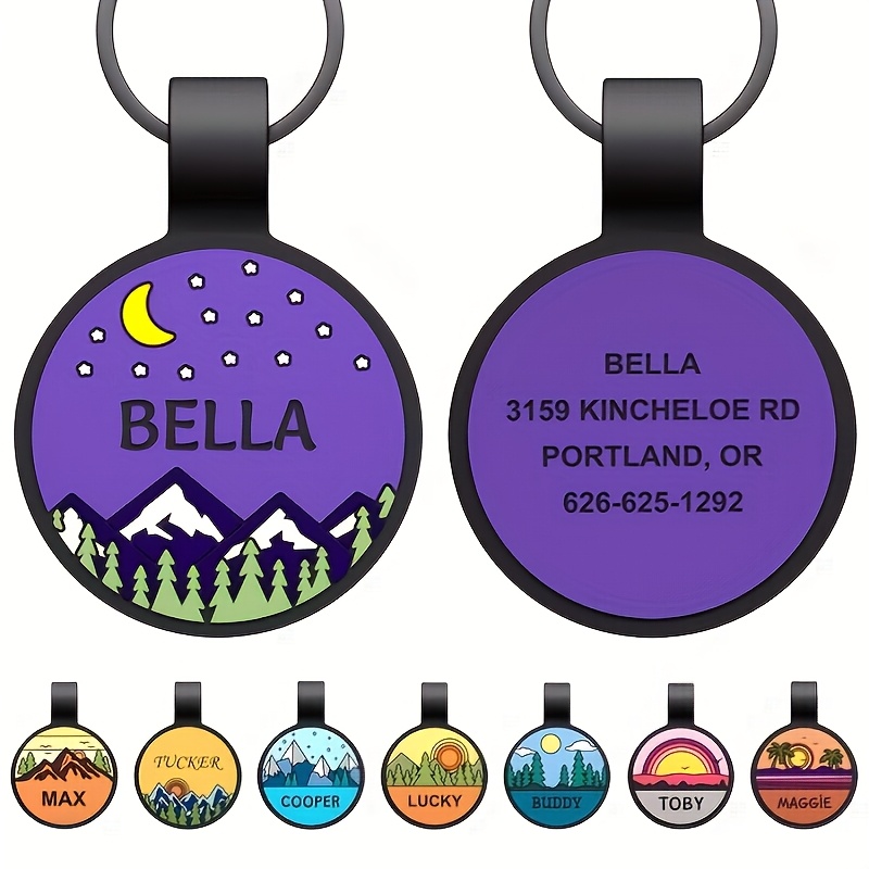TEMU 1pc, Custom Pet Id Tag, Silicone Material, Silent And No Noise, Options, Beach Scenery Patterns, Engravable Name Phone Address, Universal